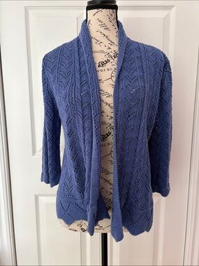 JM Collection Open-Front Lace Knit Cardigan in Periwinkle